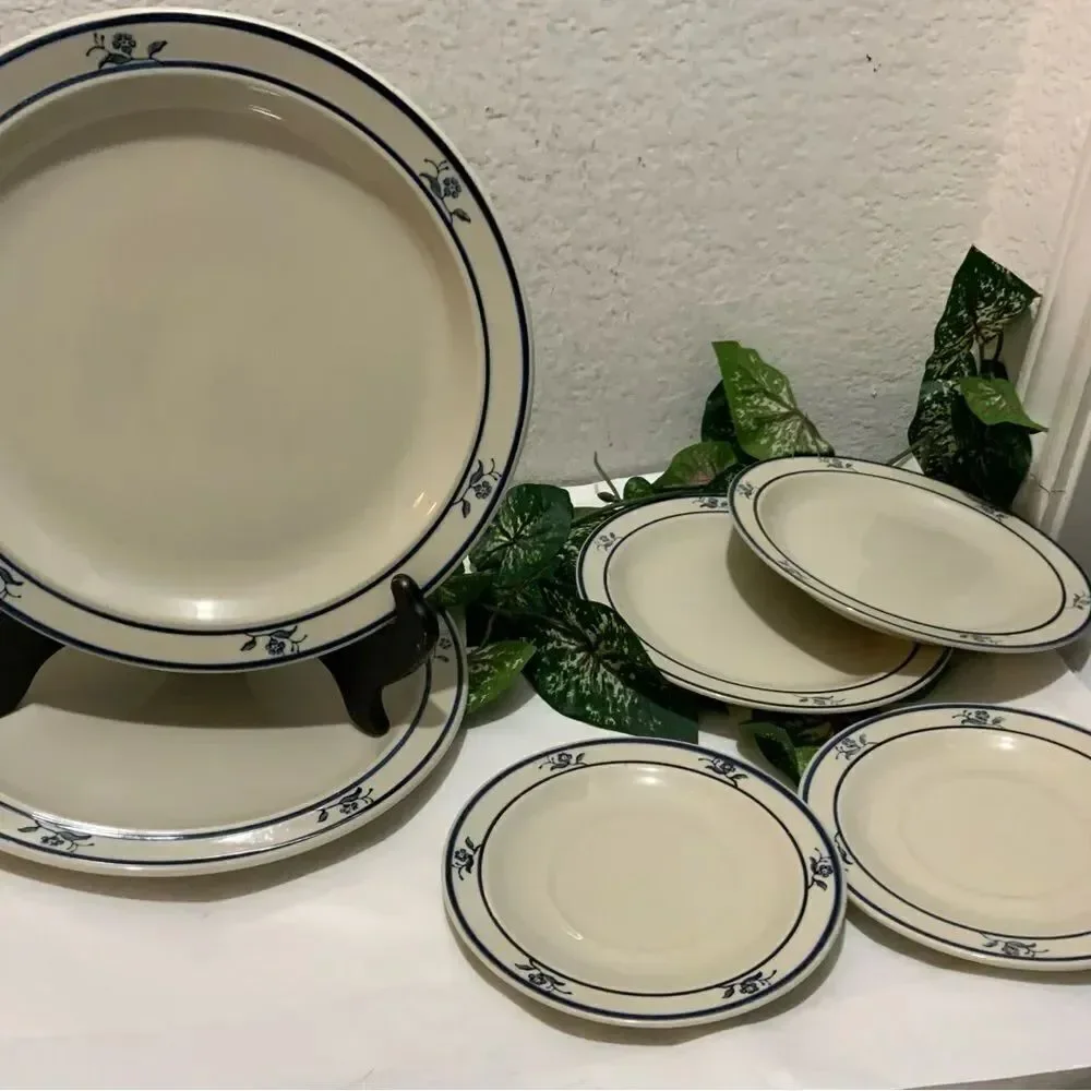 Set 3 BRICK OVEN Stoneware Scandia Blue 1 Dinner 1 salad 1 desert pla…